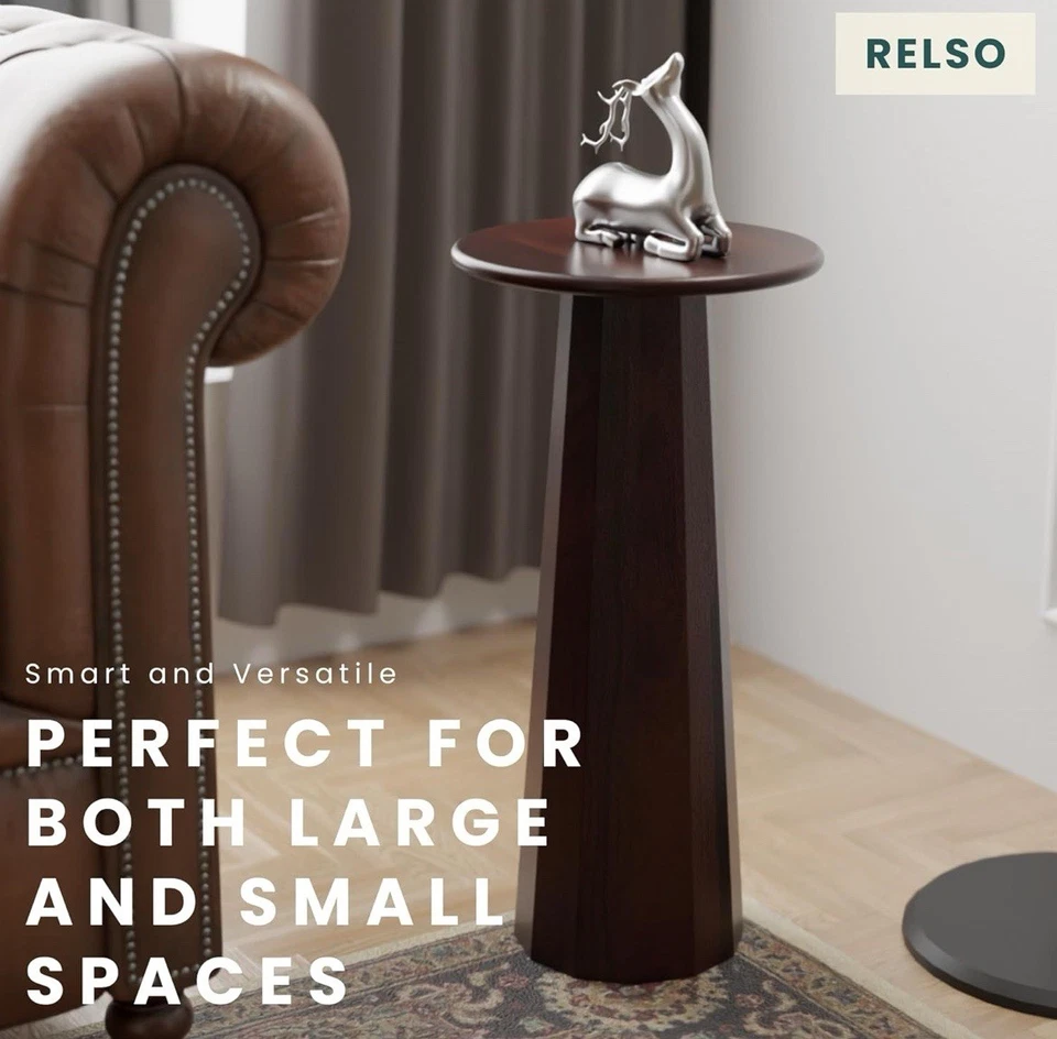 Enteka Solid Mango Wood End Table – 24" Tall Accent Side Table with Walnut Fi... - Image 4 of 4