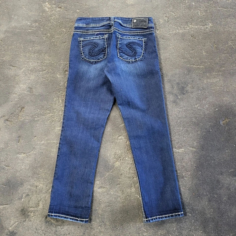 Silver Suki Jeans Women's Size 26x26 Blue Pants Faded Capri Dark Stretch Denim - Image 2 of 4