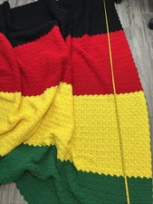 Rasta Crochet Blanket Afghan Bright Colors Red Yellow Green Black 65”x58”