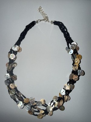 Black Brown Bead Button Multi Strand Necklace Lobster Claw Closure NWOT