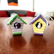 Vintage Lot of 2 Midwest Importers Double Sided Easter Birdhouse Wood Ornaments