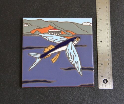 Flying Fish Decorative Ceramic Art Tile Made in Italy  6"x6" - 第 1/7 張圖片