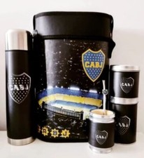 BOCA JRS - JUEGO BOMBONERA con BOLSO Mate + Bombilla + Azúcar + Yerbera + Termo