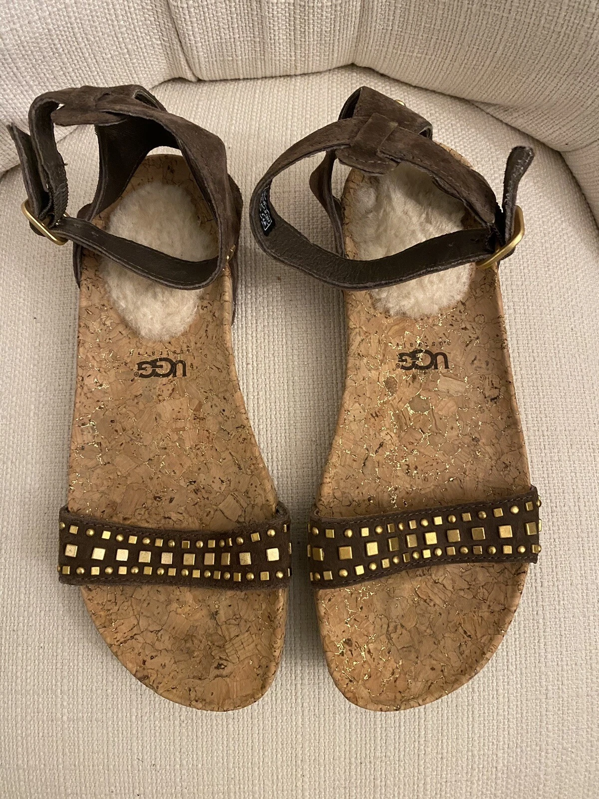 UGG AUSTRALIA VERA PELLE DI PECORA TAGLIA 6 DONNA SANDALI ESTIVI SCARPE