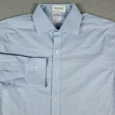 Brooks Brothers Shirt Mens Size 16 Blue Check Dress Button Up Long Sleeve