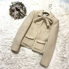 Genuine Balenciaga Stole Frill Lace Piping Collarless Jacket 36 Light White