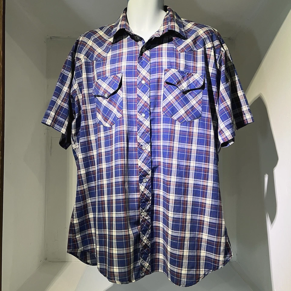 Vintage Rudock Men's Plaid Short-Sleeve Western Shirt Pearl snap buttons 2XL - Image 3 of 4