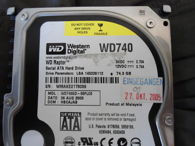 Festplatte Western Digital Raptor 74 GB,Intern,10000  (3,5 Zoll) HDD Kult