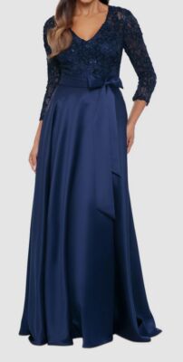xscape blue lace dress Xscape Women's Off-The-Shoulder Pleated-Waist Gown - Navy