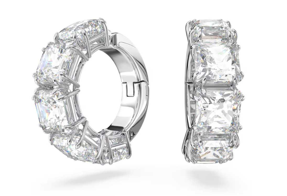 Swarovski - Matrix clip earrings - Square cut, White, Rhodium plated