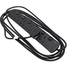 6 Gang 5m Extension Lead SWITCH 5 Metre Black Cable 6G 13A Mains Surge Protected