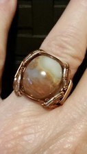 HANDCRAFTED COPPER WIRE RING WITH LARGE AGATE GEMSTONE