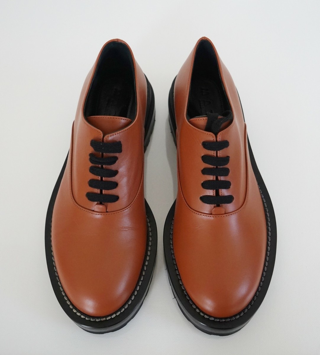 $870 🆕️ MARNI Brown LEATHER Lace-Up Platform OXFORD Women's