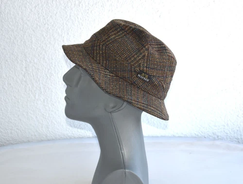 Vtg MAYSER Fedora Size 57 Hat Brown Houndstooth Check Wool Fashion Accessory