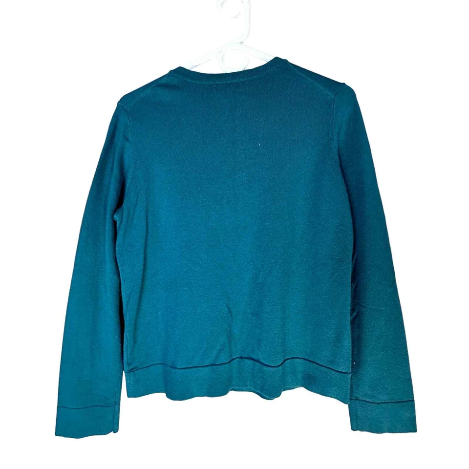 Suéter Charter Club Mujer Talla M Verde azulado metálico dorado bordado abeja abotonable Foto 2 de 4