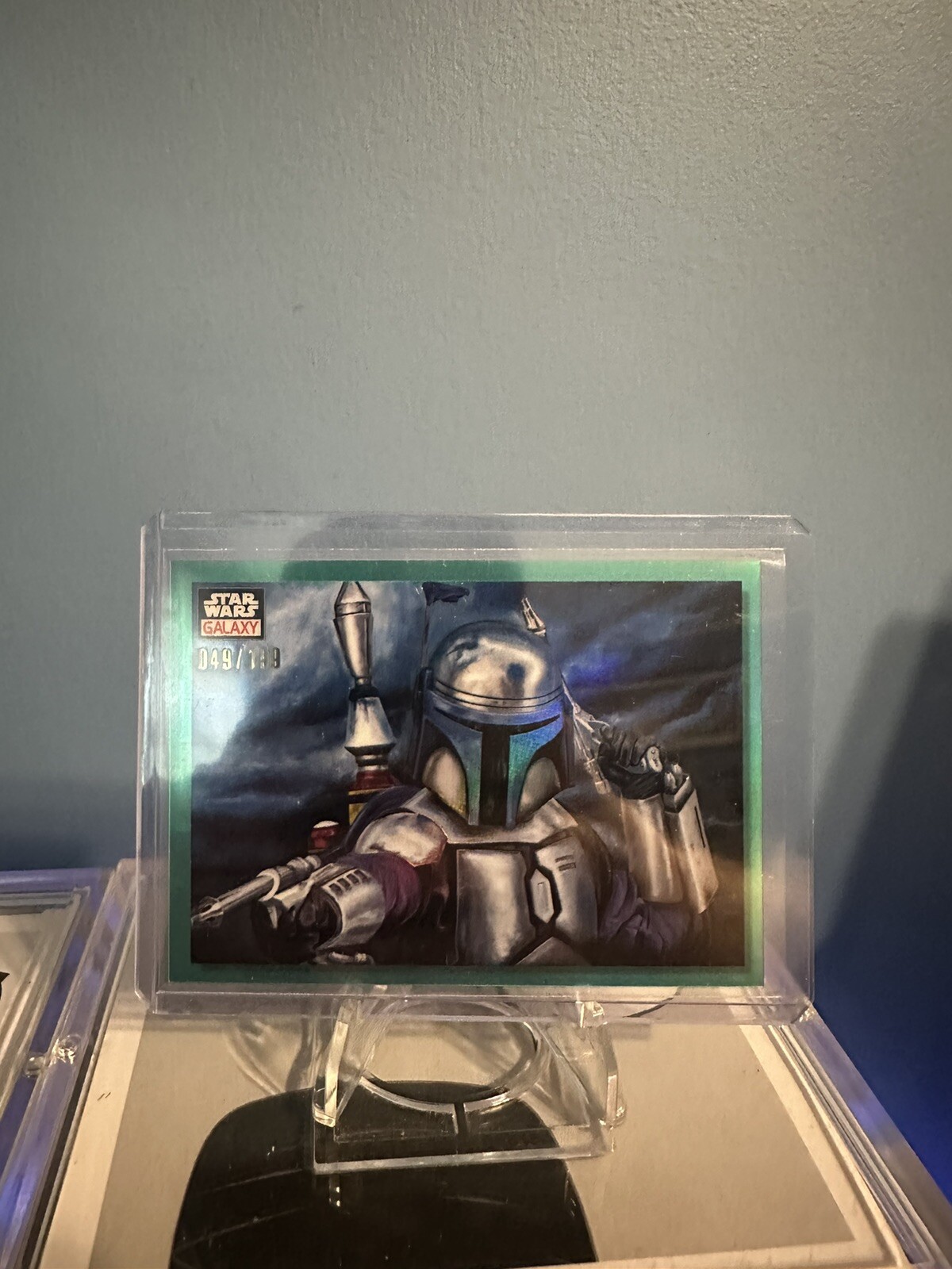2023 TOPPS CHROME STAR WARS GALAXY 55 JANGO DRAWS HIS PISTOLS AQUA /199