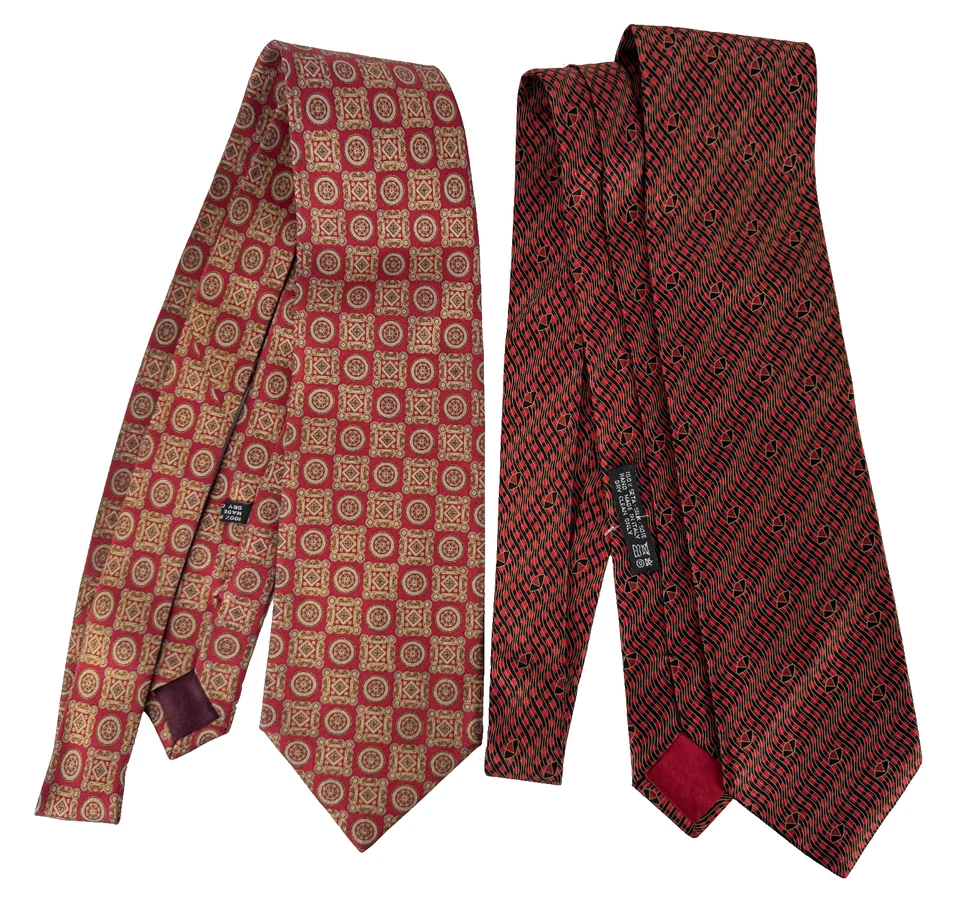 Lote de 2 Corbatas Bernini Beverly Hills 100% Seda Rojo Dorado Negro Cuello 4" 61" 3.75" 59 Foto 3 de 4