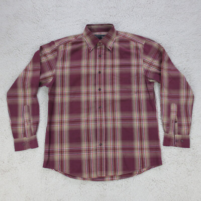 Arrow Herren Hemd M Bordeaux Kariert Langarm Baumwolle