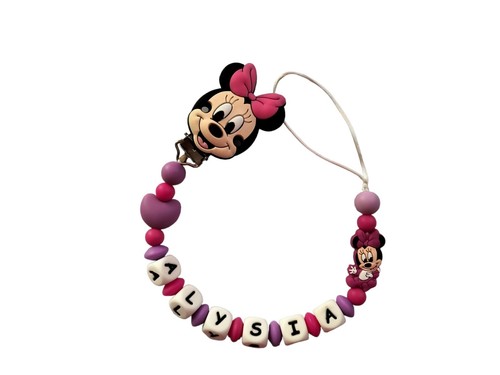 Catenella Portaciuccio Bambina Minnie Con Nome in Silicone Personalizzata Bimba - Foto 2 di 11