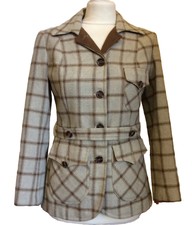 Vintage Bagatel Womens Wool Jacket Uk 8/10 Beige Check Made In Uk