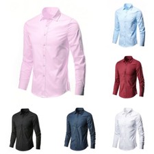 Men Classic Fit Long Sleeve Wrinkle Resistant Button Down Premium/Dress Shirt