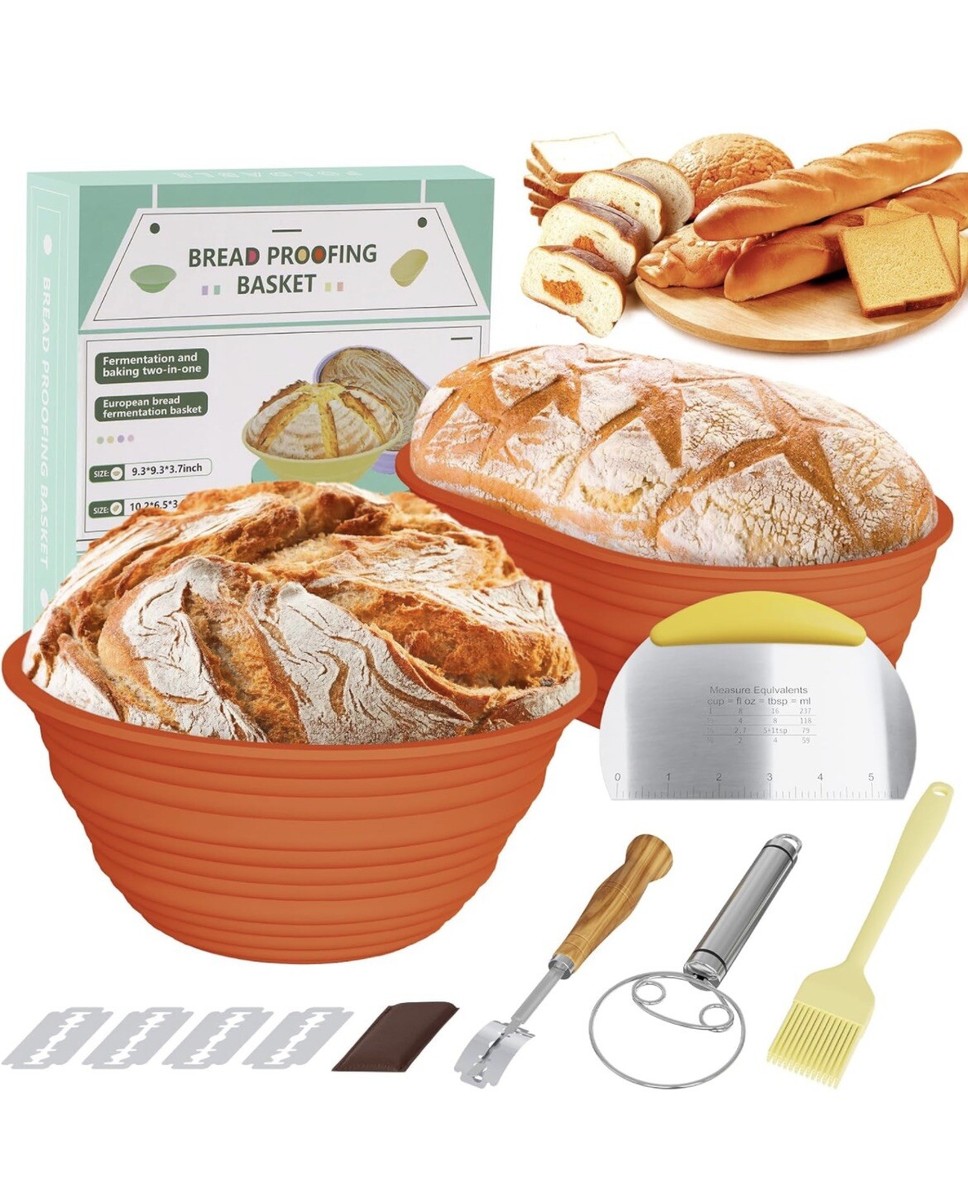 6-Piece Silicone Banneton Set For Sourdough - 5 Inch Round Bread Proofing Baskets With Scrapers & Knives