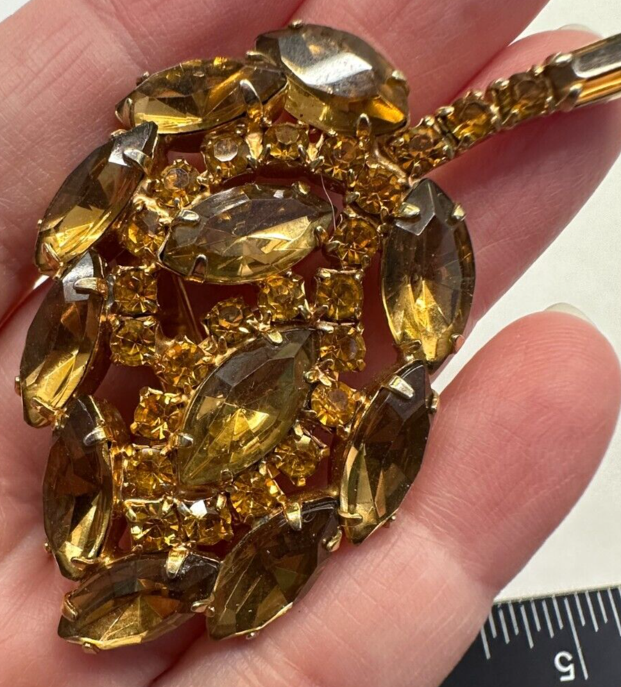 Flower Leaf Amber Round & Navette Rhinestone JULIANA Vintage