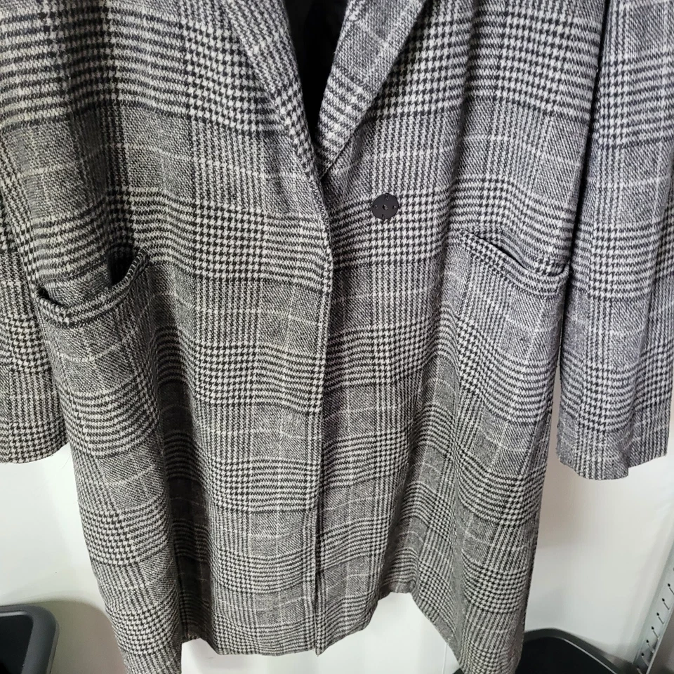Boohoo long Black White Check Long Sleeve Jacket Coat UK 12 Button Cotton Blend - Image 3 of 4