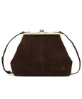 $299 Patricia Nash Vivienne Suede Kisslock Frame Leather Crossbody Bag Chocolate