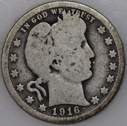* 1916-P Barber Quarter 90% Silver, 100+ years Old As Shown