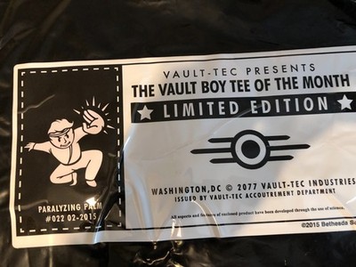 New! VBotM Fallout Vault Boy of the Month Shirt #22 Paralyzing Palm Large