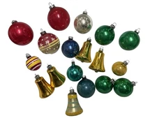 Vintage Shiny Brite Christmas Ornaments Assorted Lot of 18 Bells Balls USA Made