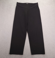 EILEEN FISHER Pants Size LARGE Black Jersey Knit Mid Rise Straight Leg