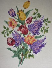 2 Completed Counted Cross Stitch 20 1/2" X 15 1/2" Floral Bouquets