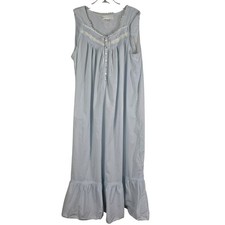 Eileen West Blue 100 Cotton Lace Trim Nightgown - Women's Size Large
