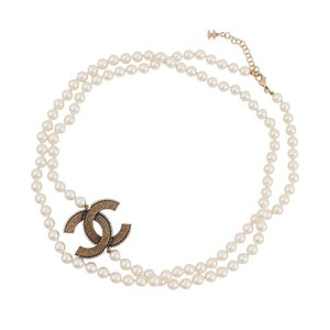 Authentic Chanel Necklace Long Gold Plated Coco Mark Pearls A24K Auth Women's Accessory
