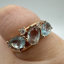 14ct Rolled Gold Bonded Ring Size U, London Blue Topaz Trilogy Hallmarked 585RG