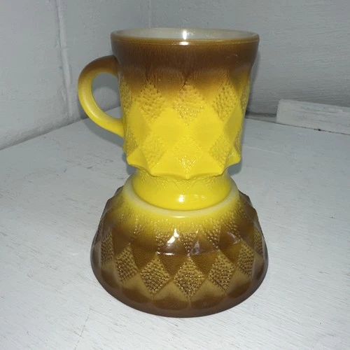 Vintage Fire King Kimberly Diamond Mug & Bowl Anchor Hocking – Yellow Ombre