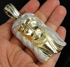 Authentic Christmas for Mens Large Jesus Head Charm Pendant Yellow Gold Plated Silver