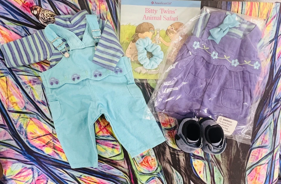 AMERICAN GIRL BITTY BABY 2003 TWINS PLAY OUTFITS DRESS OVERALL SHOES TOPS SAFARI - Image 2 of 3