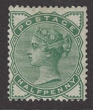 GB Queen Victoria Half Penny Deep Green Used, (SG164) perf 14 WMK, Crown,