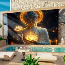 2D Flat, 1pc Zen Meditation Wall Art - for Lotus Flame Design Polyester Fabric,