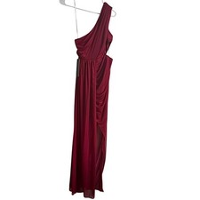 Azazie Draped One Shoulder Pleated Cut Out Asymmetric Chiffon Maxi Dress 2 NWT