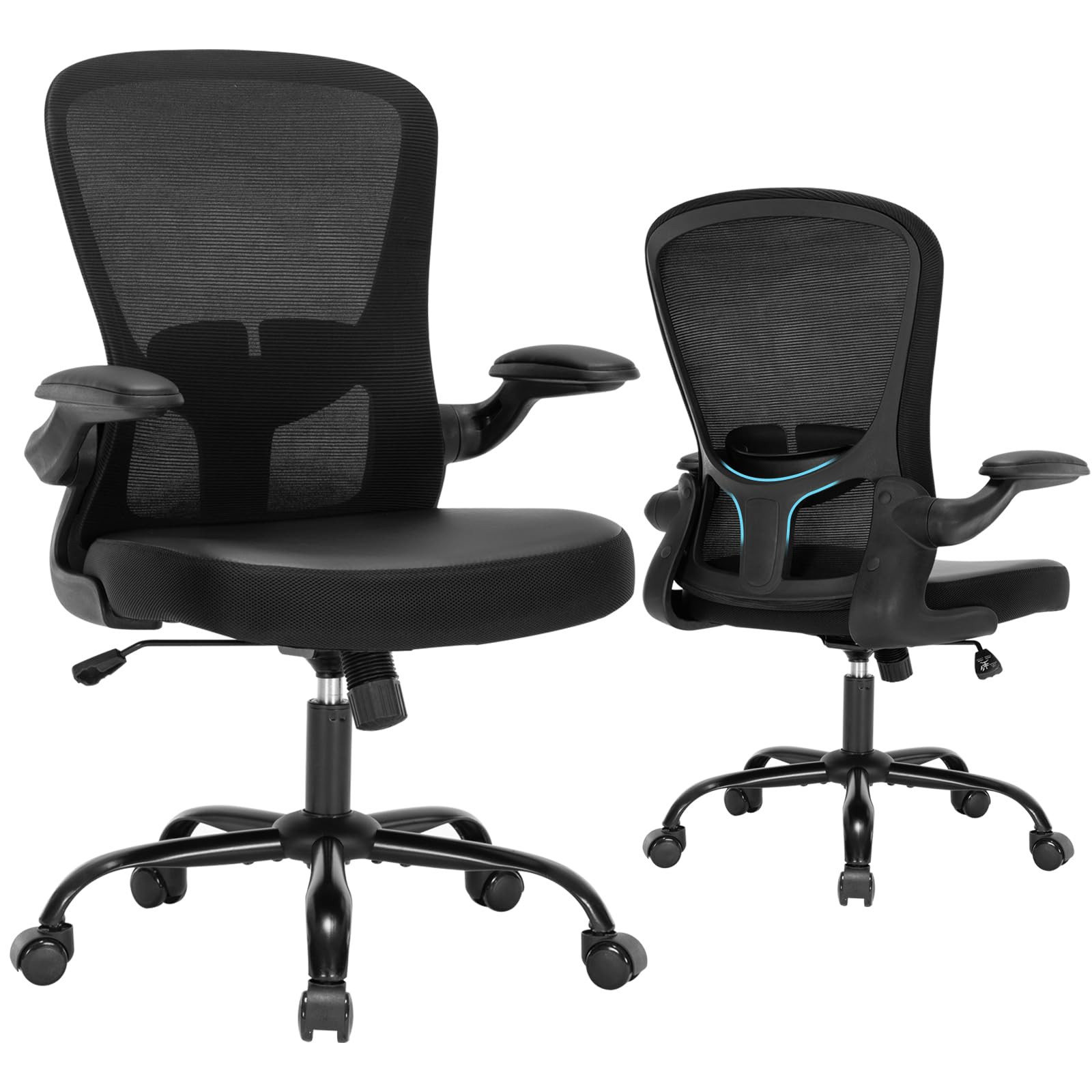 Ergonomic Office Chair with Flip-Up Armrests & PU Leather Seat