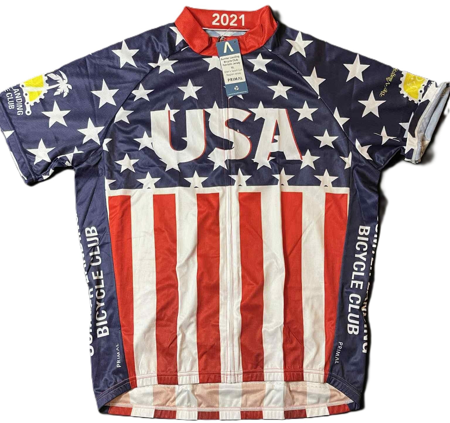 Primal Cycling Jersey Men's Large Full Zip Patriotic Summer Landing Bike Club. 