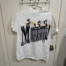 Vintage Disney Originals Embroidered Mickey Mouse White Tee Shirt One Size EUC