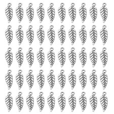 Leaf Pendants 50 Pack Metal Tree Leaf Beads Bulk Leaves Charm Style 11 Silver