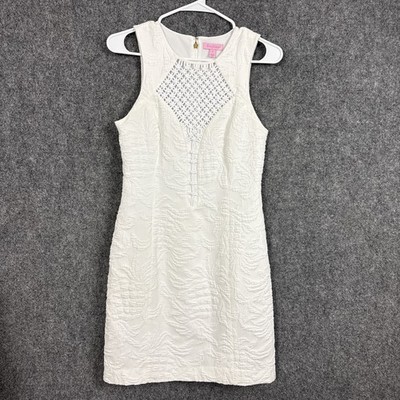 Lilly Pulitzer Vandalia Shift Dress Womens Size 4 White Structured Texture