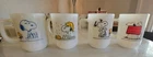 Set Of 4 Vintage Peanuts Snoopy Milk Glass Mugs - Fire-King Anchor Hocking