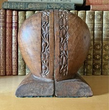 Vintage Hand Carved Wooden Bookends, unusual design, 15 cm tall